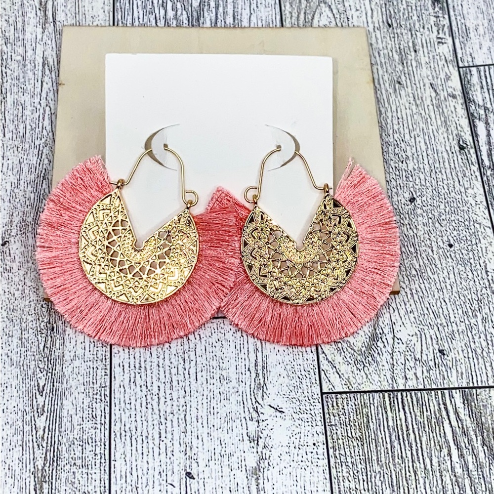Gold Coral Tassel Earrings